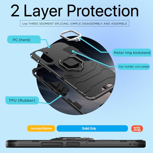 Image of Pikkme Samsung Galaxy S24 5G Back Cover | D5 Tough Armor Bumper | 360 Protection Case | Ring Holder Stand Case for Samsung Galaxy S24 5G (Black)