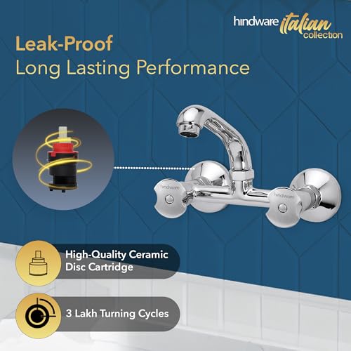 Image of Hindware Lyra F920038CP 2-in-1 Brass Sink Mixer for Kitchen with Regular Spout (Chrome Finish)