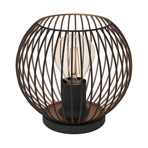 Eglo Lampe de table à poser Almanzora, luminaire rond, éclairage pour salon et table de chevet, métal couleur noir et cuivre, douille E27, Ø 20 cm