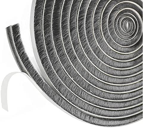 5m Draft Excluder for Doors Windows, 9mm(W) x 9mm(T) Brush Weather Stripping Tape Self-Adhesive Seal Strip, Gray