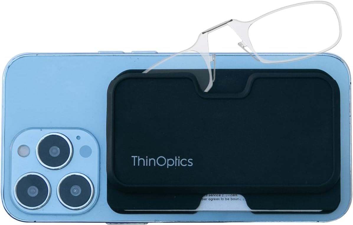 ThinOptics Readers with Wallet - Armless On-Nose Reading Glasses - Slim Wallet Attaches to Phone - MagSafe Compatible