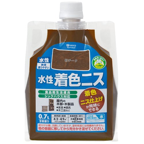 カンペハピオ ペンキ 塗料 水性 つやあり ニス 着色 微臭 食品衛生法 シックハウス対応 水性着色ニス 新チーク 0.7L 日本製 00697653641007
