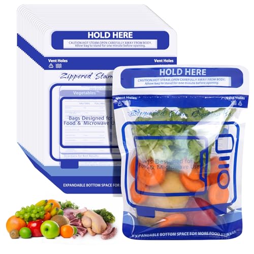 50 Pack Microwave Steam Bags for Cooking Standable Zipper Steam Cooking Bags Microwave Steamer for...