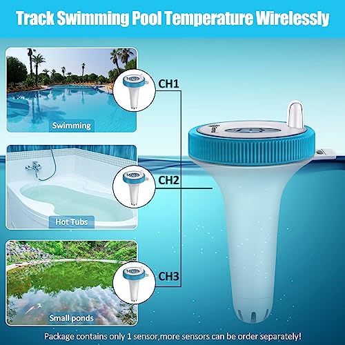 GEEVON Pool Thermometer Funk,Digitales Poolthermometer Schwimmend mit Temperatur und Luftfeuchtigkeitsmesser Innen, wassertemperatur,3 Kanäle für Schwimmbad, Badewasser, kleine Teiche und Whirlpools – Bild 3