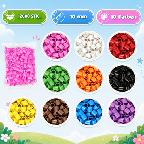 Bügelperlen Groß Nachfüllset 2600 Stück, 10mm XL Große Bügelperlen Steckperlen Set für Kinder ab 3 Jahre… – Ansicht 2
