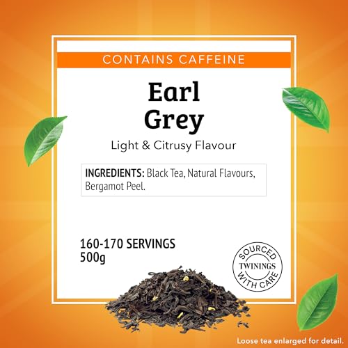 Image of Twinings Earl Grey Loose Leaf Tea, 17.6 Ounces (500g) Resealable Pouch for Freshness (Pack of 1), Black Tea Leaves with Bergamot Peel, Smooth, Flavourful, Citrus, Caffeinated, Enjoy Hot or Iced