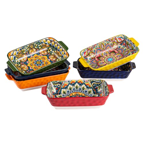 Ciotole Rettangolari, Ciotole in Ceramica – 650ML, Ciotole per Snack/Dessert/Contorni/Pasta, Set di 6 Piatti per Antipasti, Adatti al Microonde e alla Lavastoviglie