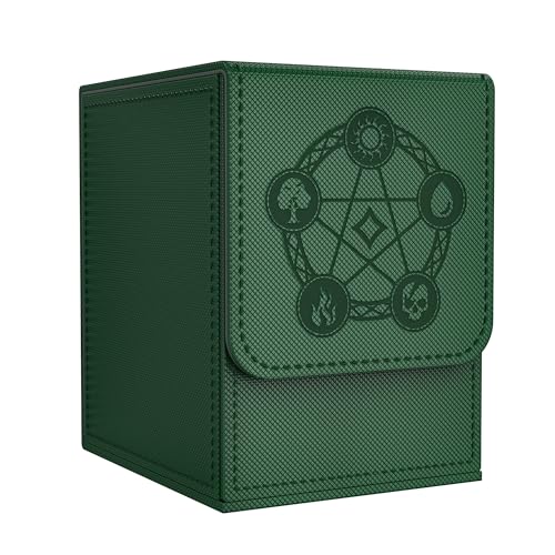 Zettokete MTGデッキボックス - 大容量 トレーディングカード収納ボックス 100枚以上のダブルスリーブカードを収納可能 レザーデッキケース Magic Commander Deck、YuGiOhストラクチャーデッキ、TCGカードに対応 (グリーン)の商品画像（Amazon）