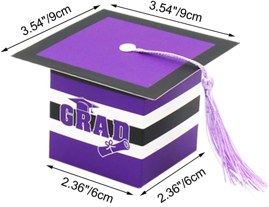 SDKI 30Pcs Purple White Graduation Cap Candy Boxes Congrats Grad Graduation Gift Boxes for Graduation Party Favors Boxes 2022 Graduation Party Supplies Decorations