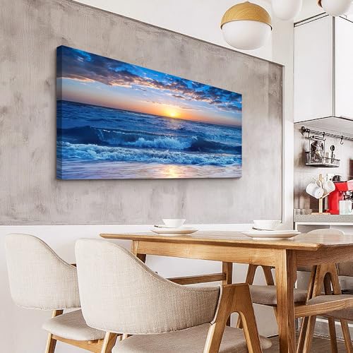 Wapluam Canvas Wall Art For Living Room Modern Decor For Bedroom Ocean Beach Wall Paintings Blue Sea View Wave Wall Pictures Prints Artwork Office Decor Room Aesthetic Home Decoration 20"X 40" - Image 4