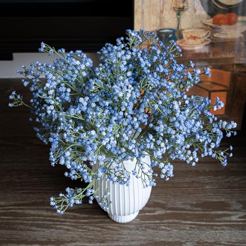 Flores blancas artificiales, 30 piezas de flores de aliento para bebés, ramos falsos de Gypsophila, arreglos para decoración de bodas, fiestas, hogar, oficina, jardín (azul, 30 piezas)
