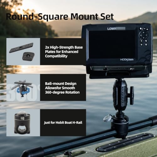 Image of HITORHIKE Universal Fish Finder Mount for Kayak-with Transducer Arm Options,Ball Base,Dual Plates, Fits 9 inch Electronics,Compatible with Garmin /Lowrance /Humminbird(H-Rail Mount Set)
