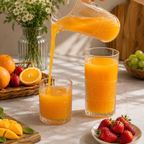 Image of bellemax Dotted Design Drinking Glasses, 278 ML & 210 ML Water and Juice Glasses Combo, Textured Glass Tumblers for Water, Juice, Soft Drinks & Everyday Use Set of 12