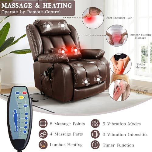 Image of Infinite Position Lay Flat Power Lift Recliner Chair for Elderly, Brown