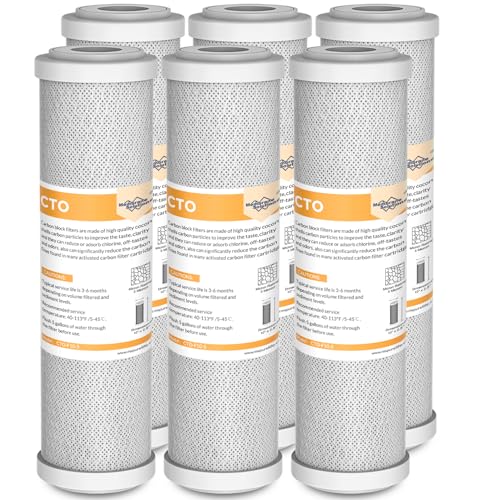 Membrane Solutions 5 Micron 2.5" x 10" CTO Carbon Block Water Filter Cartridge Replacement for Whole House Filtration Systems, Compatible with WFPFC8002, WFPFC9001, FXWTC, WHKF-WHWC, 6-Pack