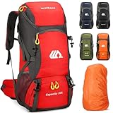 [Kugooyi] 登山リュック 50L 大容量防水軽量ティアウォーター耐性ハイキングキャンプバックパック、旅行、登山、キャンプアウトドア、釣りに適しています 赤