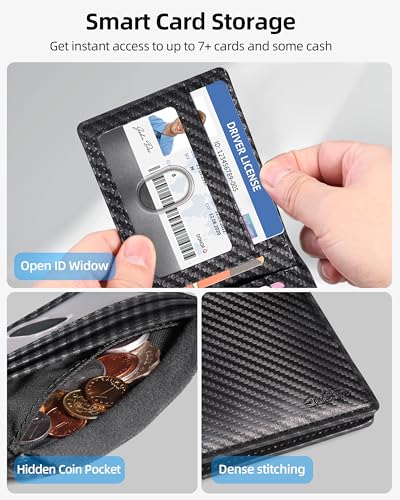 Image of Wallet for Men, Built-in Bluetooth Tracker with Apple Find My (iOS Only), RFID Blocking Bifold Mens Air Tag Wallet with GPS Tracker, Rechargeable Wallets Finder, Gift for Him, Carbon Weave