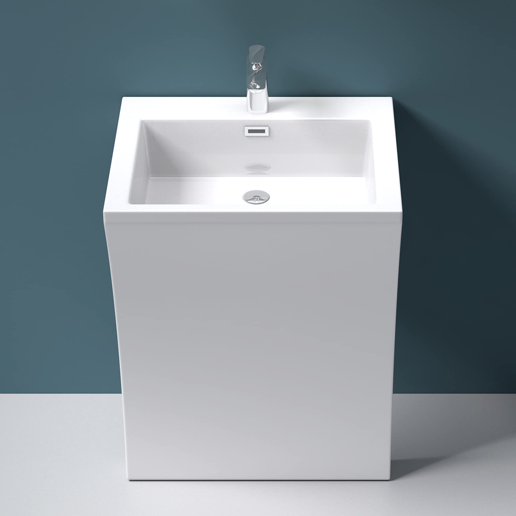 Mai & Mai Lavandino a Colonna 60X48X83cm,Lavandino su Piedistallo per Bagni Colossum07 da Minerale Fuso, un Foro per la Rubinetteria,Bianco