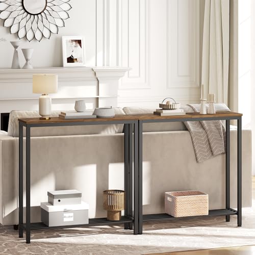YATINEY Narrow Console Table, 2-Tier Small Sofa Table Behind Couch with Shelves, 75cm Thin Entryway Desk, for Living Room, Hallway, Foyer, Rustic Brown and Black CT03BR - Image 3