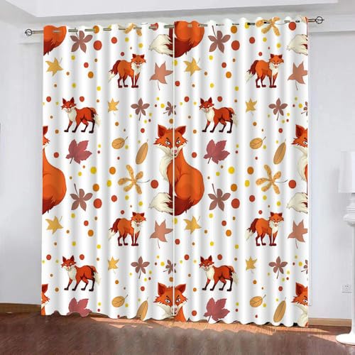 Cortinas Habitación Infantil Niña Niño,Cortinas Patrón Bosque Animal Zorro Dormitorio Cortas 2 Piezas Opacas,Cortinas Dormitorio Juvenil Chica Chico con Ojales,200X160Cm,A9