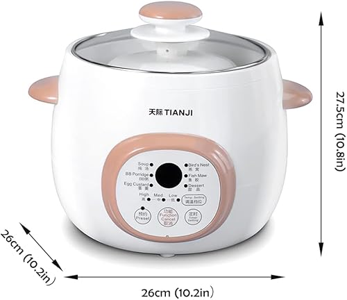 Miniatura 7 de Olla eléctrica para estofado, olla de cerámica para gachas de sopa y gachas de cocción lenta, con tapa, 1 litro, color blanco