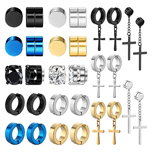 Image of NEWITIN 15 Pairs Magnetic Stud Earrings for Men Stainless Steel Magnetic Earrings Men Clip on Earrings Non Piercing Cross Earrings Unisex CZ Hoop Dangle Magnetic Earrings for Men Women