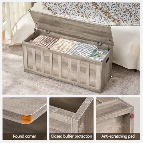43.3" Storage Chest Extra Large,Storage Trunk with 2 Safety Hinges,Wooden Storage Bench,Shoe Bench,43.3x15.7x19.1 Inch,Easy Assembly,Storage Bench for Bedroom,Living Room,entryway(Greige).