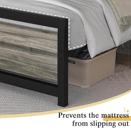 Image of Catrimown Queen Bed Frame with Headboard, Queen Metal Platform Bed Frame with Steel Slat Support, 10.5 in Storage Clearance, No Box Spring Needed, Easy Assembly, Wash Grey