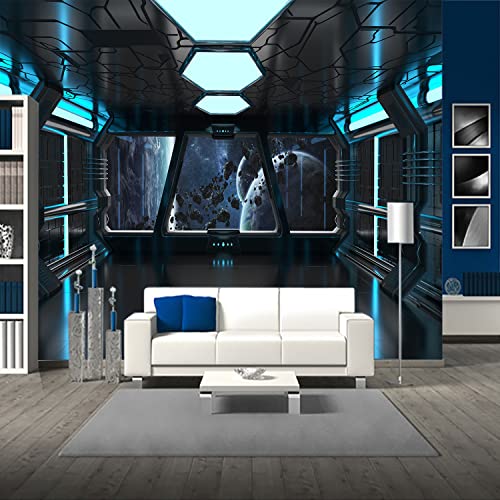 Glwyhy - 3D Technology Space Station Wallpaper Space Bedroom Children's Room Blue Mural Aesthetics Machinery Large Tv Background Wall Paintings - 195"X120"（W X H） #TOP2