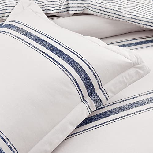 Image of Lush Decor Farmhouse Stripe Reversible Cotton Duvet Cover Twin XL Size 2 Piece Set Navy - Twin XL Bedding Set - Striped Duvet Cover - Dorm Essentials