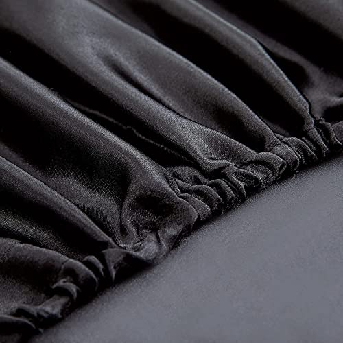 Homiest Black Satin Fitted Sheet Queen Size Fitted Bed Sheet, Deep Pocket Fitted Sheet Only, Luxury & Ultra Soft Bedding Fitted Sheet Single Bottom Bed Sheets Sold Separately #TOP3