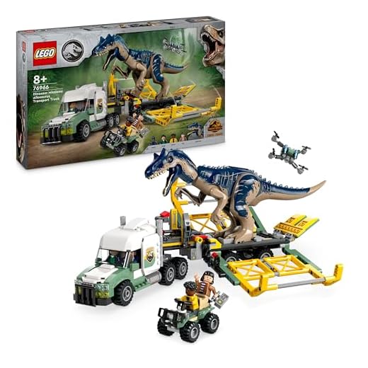 LEGO Jurassic World Dinosaur Missions: Allosaurus Transport Truck Toy, Fun Gift Idea for Kids’ Parties with Kenji, Darius and Yaz Figures for Boys and Girls Aged 8 Plus 76966