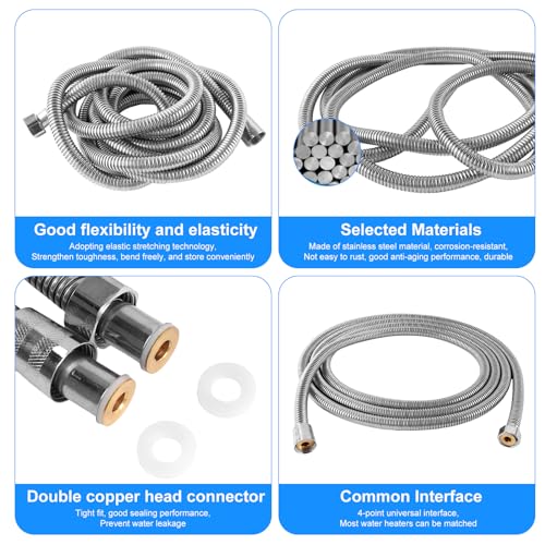 Duschschlauch Edelstahl 3m, Flexibler Edelstahl Duschschlauch, Universal Verdrehschutz Duschkopf Schlauch mit 2 Wassersparer Durchflussbegrenzer, Dank 1/2 Standard Anschluss