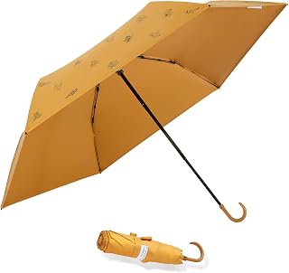 Ladies Umbrella, Mini Compact Travel Folding Umbrellas with J Stick, Lightweight Sun Umbrellas with 99.99% Shade Small Travel Compact Umbrella Waterproof and UV Proof