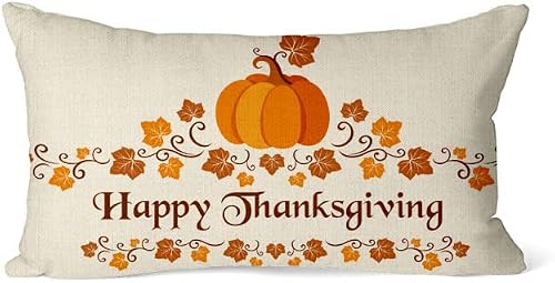 LAHL Fall Maple Leaves Pumpkin Happy Thanksgiving Best Lumbar Throw Pillow Cover Cushion Case Cotton Linen Home Office Decoration Rectanglar 12x20 Inches