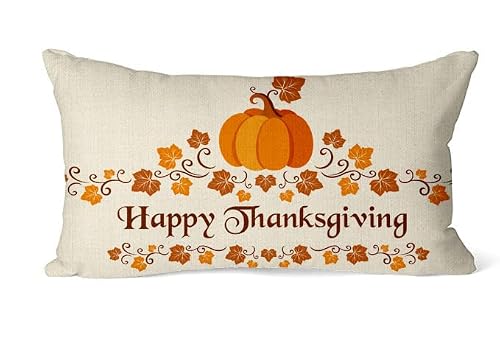 Lahl Fall Maple Leaves Pumpkin Happy Thanksgiving Best Lumbar Throw Pillow Cover Cushion Case Cotton Linen Home Office Decoration Rectanglar 12X20 Inches #TOP25