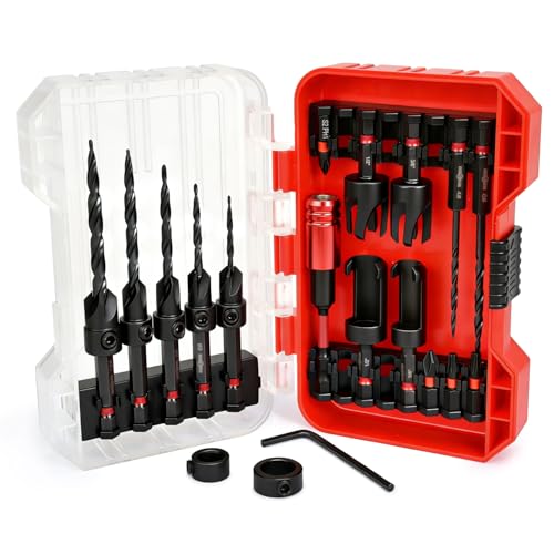 ANGELSWORD Countersink Drill Bit Set, 19 PCS Tapered Drill Bits