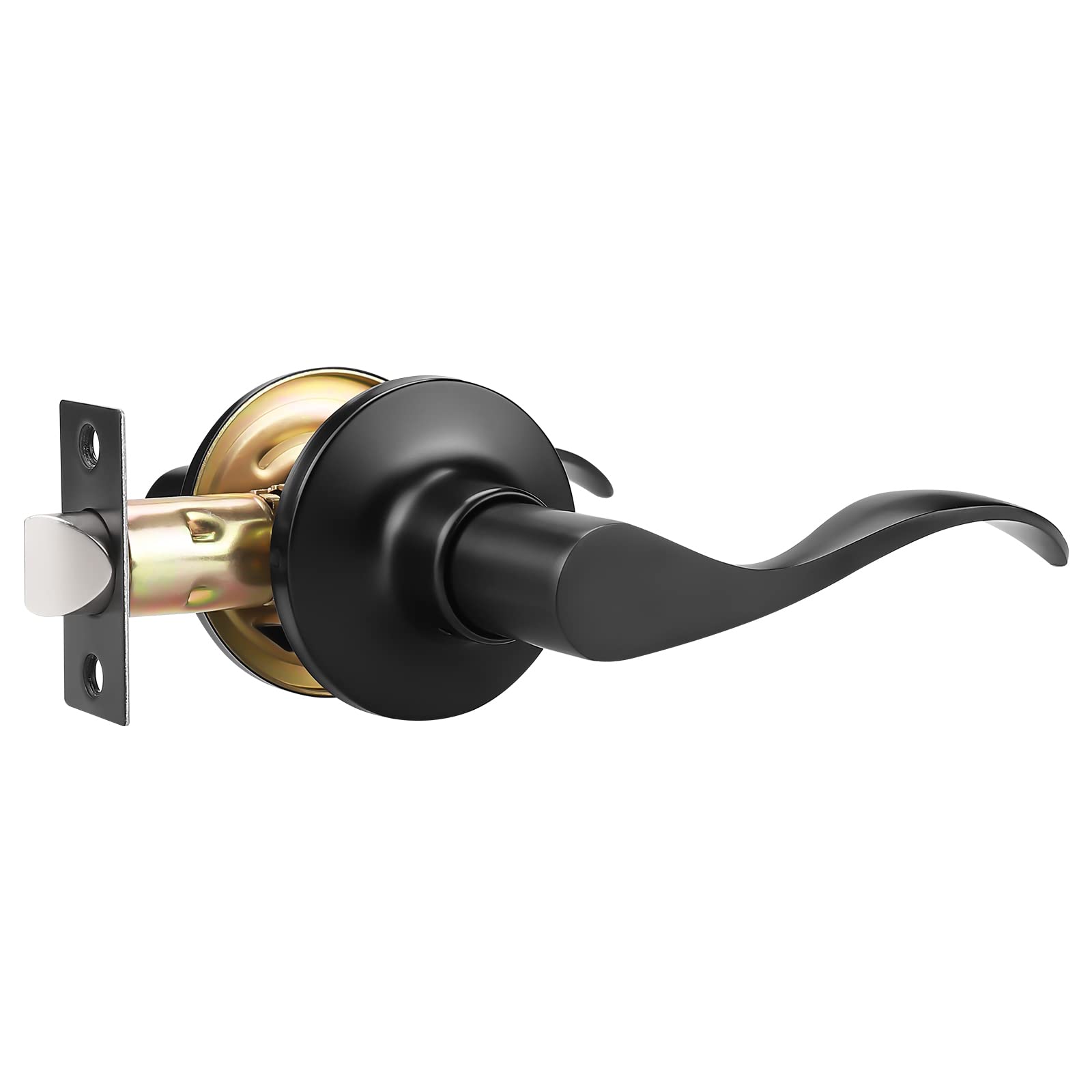GOBEKOR 1 Pack Passage Lever Door Handles Black Door Levers for Closet Door Lock Keyless Interior Door Handle with Lock Wave Door Handle