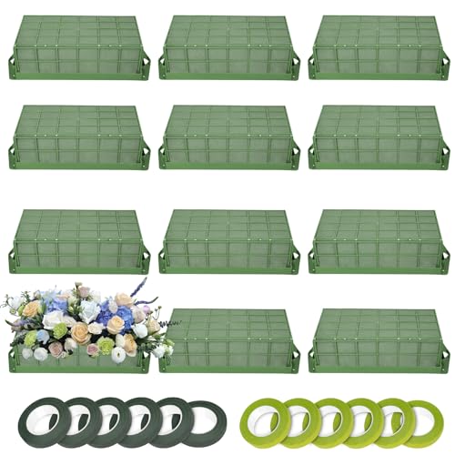 12PCS Floral Foam Cage, Flower Cage Holder, Dry and Wet Rectangle Flower Arrangement, Hangable Green Blocks Floral Foam Cages for Artificial Flesh Flower Wedding Holiday, Home, Garden Party Decoration