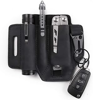 Gentlestache Multitool Sheath for Belt, Leather EDC Pocket Organizer for Men, Leatherman Sheath with Pen Holder, Key Fob, Flashlight Sheath, EDC Leather Pouch Black