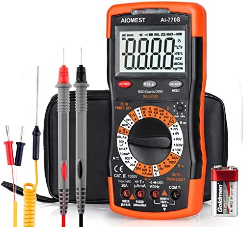 ANNMETER Digital Multimeter, AUTO-Ranging 6000 Counts TRMS DC&AC Vlotmeter Ohm Amp Resistance Capacitor Meter, Measures Frequency Duty Cycle Temp Transistor hEF AN-770S