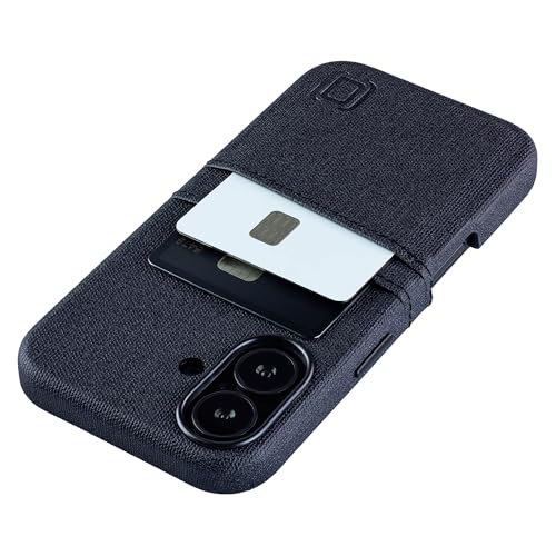 Dockem Card Case V2 for iPhone 16 with Camera Control Cutout, Built-in Metal Plate & 2 Card Holder Pockets: M2 Luxe Canvas-Style Synthetic Leather Wallet Case (Charcoal Black)