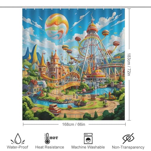 Rideau de douche imperméable parc d'attractions 168x183 cm - 4