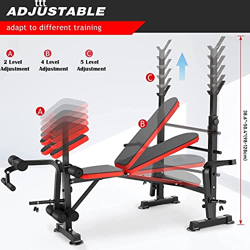 Adjustable Olympic Weight Bench 600Lbs 5-In-1 Foldable Workout Bench Set With Barbell Rack & Leg Developer Preacher Curl Rack, Multi-Function Strength Training Bench Press Exercise Equipment For Home Gym #TOP4