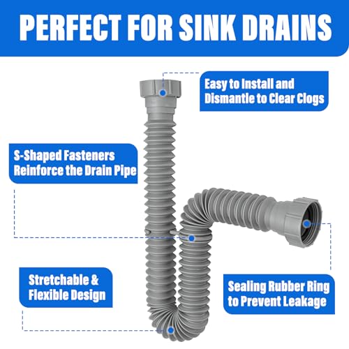 Cinsda 1-1/2" & 1-1/4" P-trap with Adapter, Flexible Sink Drain Pipe, Adjustable P Trap for Bathroom Sink Drain Kit, Kitchen Garbage Disposal, Gray-2Pack by Cinsda - Used condition - Image 4
