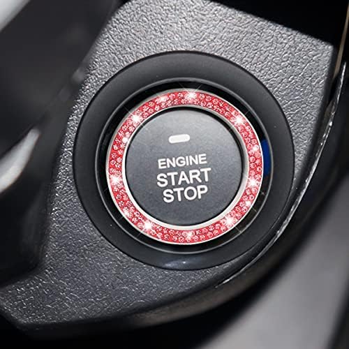 Car Bling Crystal Rhinestone Engine Start Ring Decals, 2 Pack Car Push Start Button Cover/Sticker, Key Ignition Knob Bling Ring, Sparkling Car Interior Accessories for Women (Red) - 5