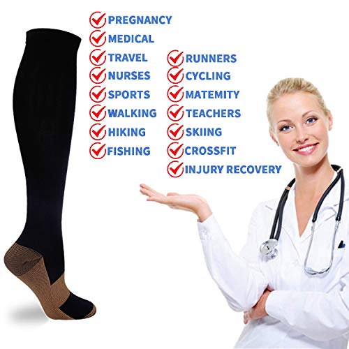Double Couple 7 Pairs Copper Compression Socks For Men Women 20-30 Mmhg Knee High Stockings #TOP2