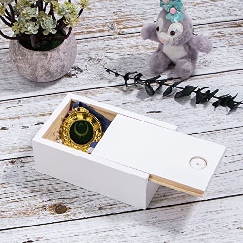 Wooden Storage Box With Sliding Lid, 5.9'' X 3.7'' X 2.2'' Stash Keepsake Box, Small Rustic Memory Wood Boxes, Decorative Container Box For Jewelry, Anniversary, Souvenir, And Treasure (White) #TOP5