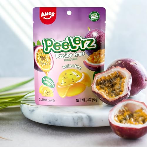Image of AMOS Peelerz Passion Fruit 85 g - Tropical Snack, Pre-Peeled Style Passion Fruit Candy,Fruity Flavor & Peelable Texture, Ready-to-Eat Snack Pack