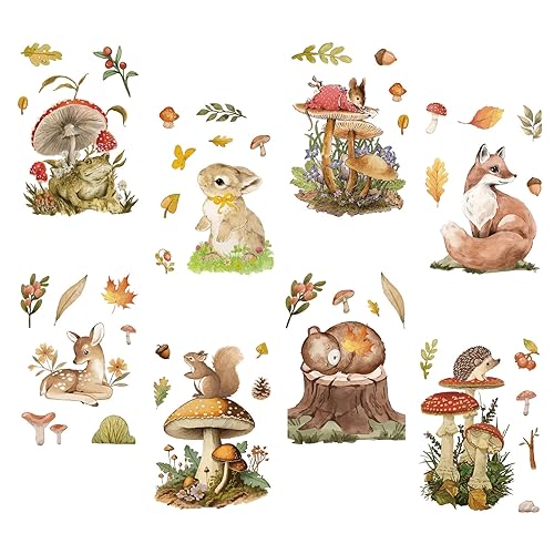 CRASPIRE 8 Sheets Mushroom Window Stickers Animal Rabbit Fox Deer Window Clings Self-Adhesive Wall Decor Decals for Bedroom Living Room Window Stairway Showcase Home Decorations